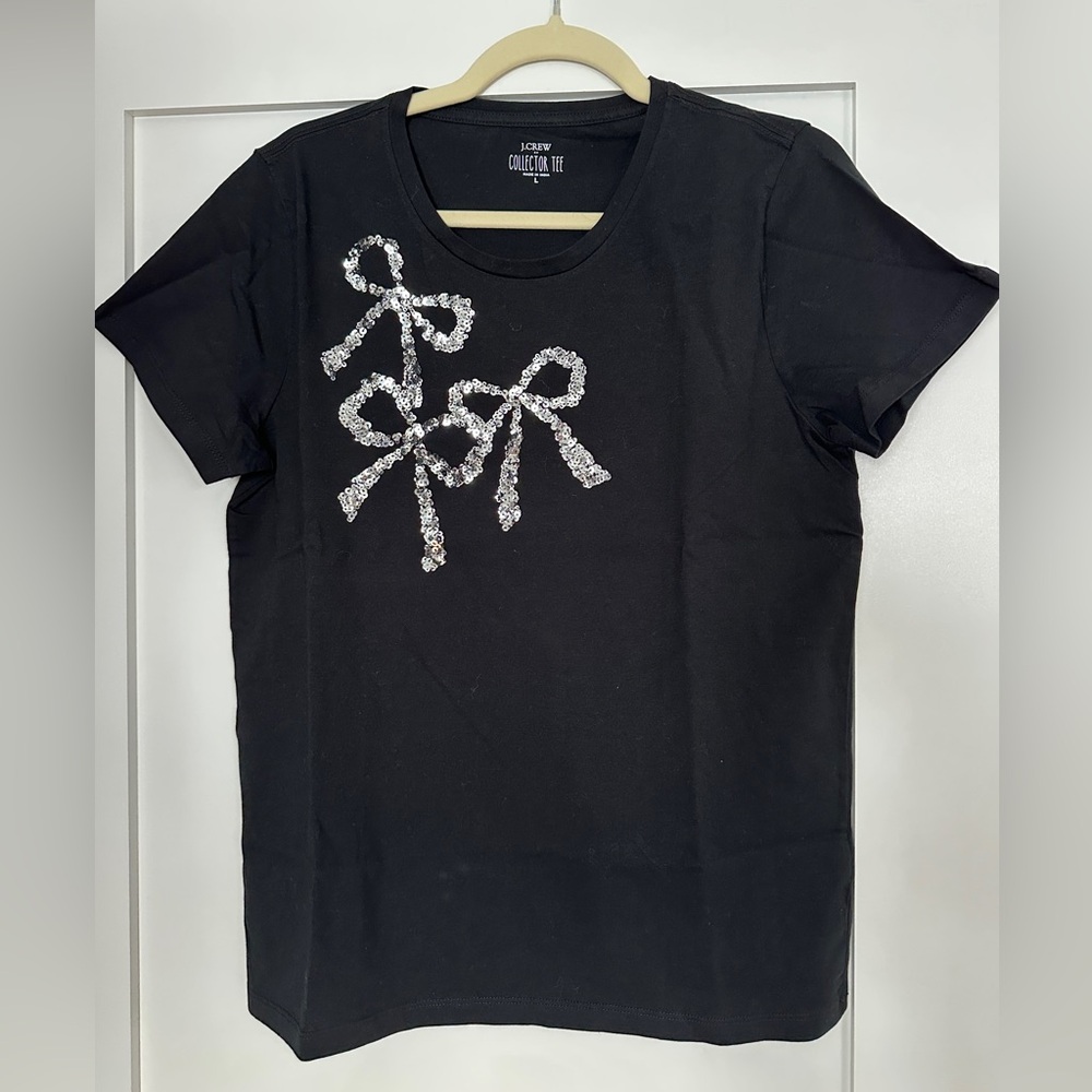 NWT J.Crew Collector short sleeve tee, black with silver sequins size Large